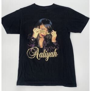 Aaliyah Glam T-Shirt Women’s Small Gold Glitter Black Cotton Face Graphic